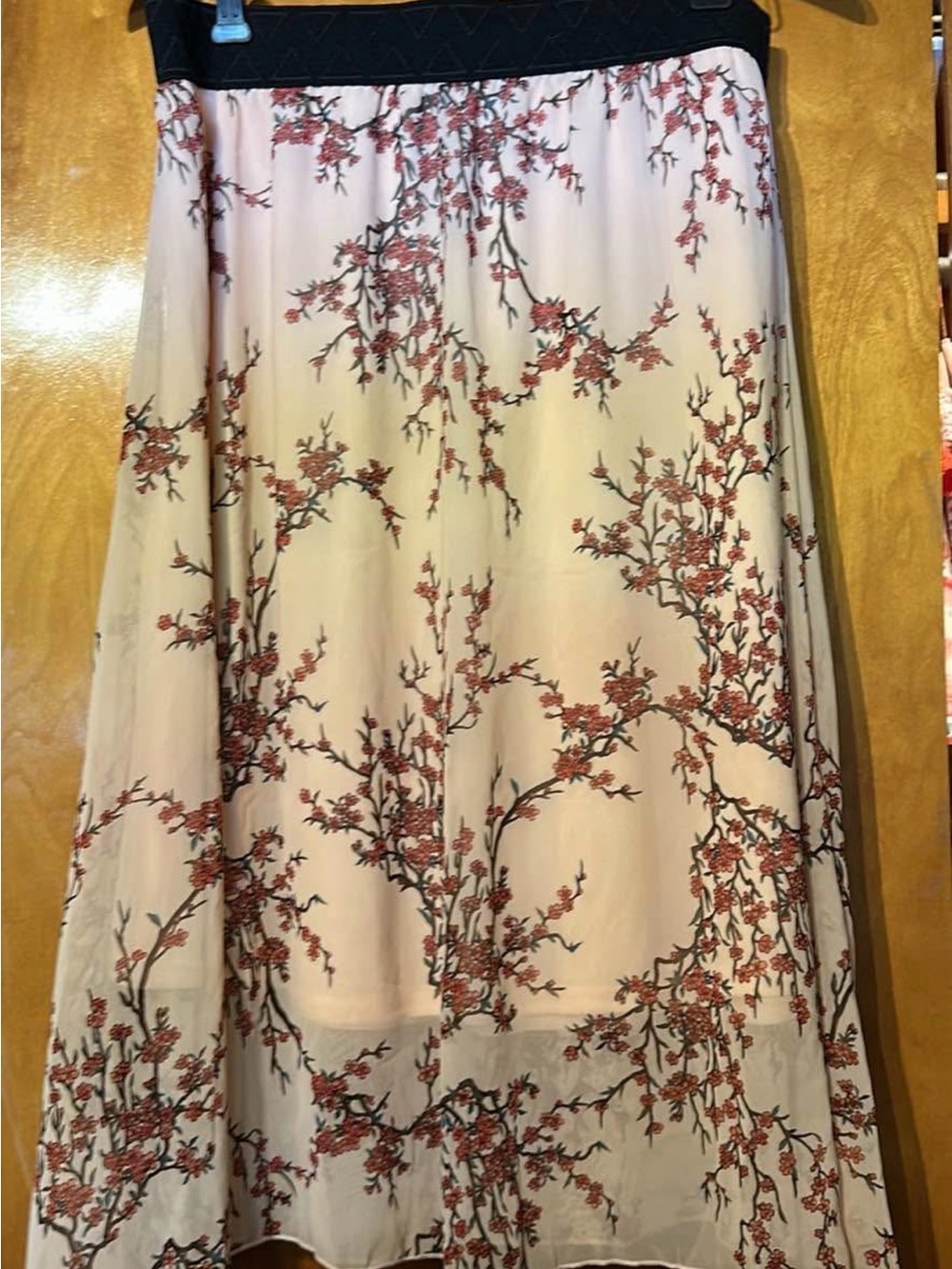 LuLaRoe Cream A-Line Skirt with Pink Floral Branch Print